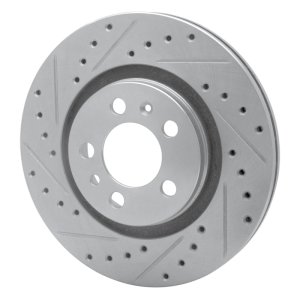 Volkswagen Golf Brake Rotor (1) - Front Left - R1 Concepts - Drilled & Slotted - Silver - `98-`15